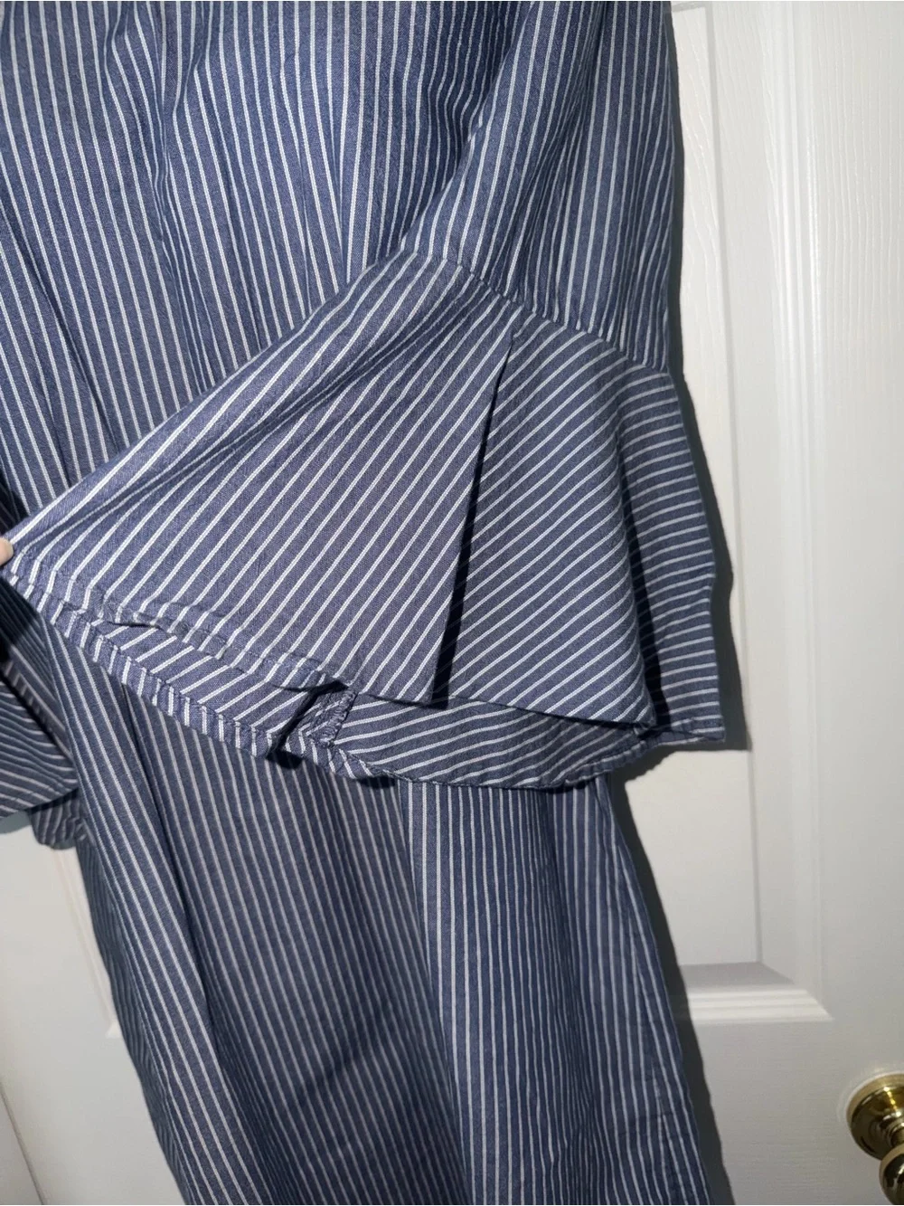 J Crew Chambray Blue Striped Bell Sleeve Dress